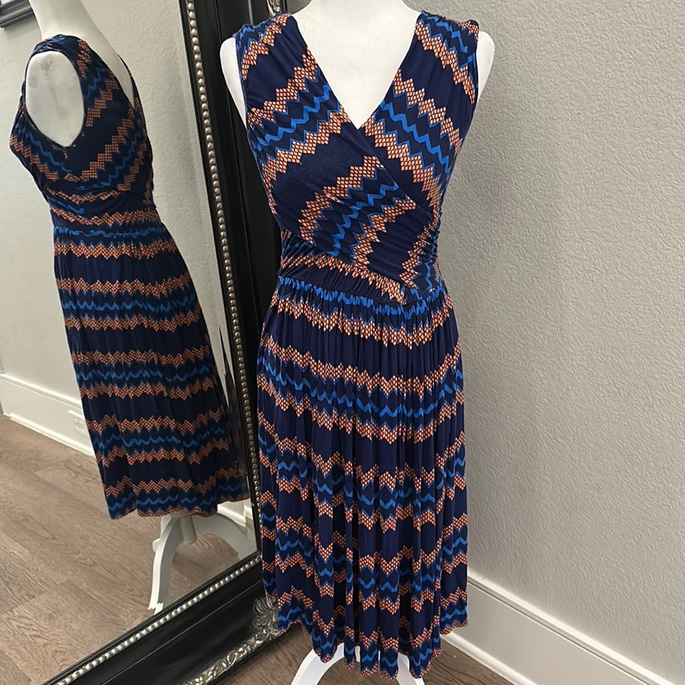Anthropologie Tracy Reese Blue Midi Dress Sleeveless Faux Wrap Size Small